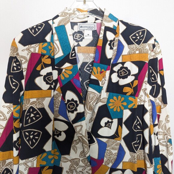 Vintage 80's Bright Geometric Pop Art Pattern Blazer Long Sleeve Pockets Floral - Picture 5 of 8